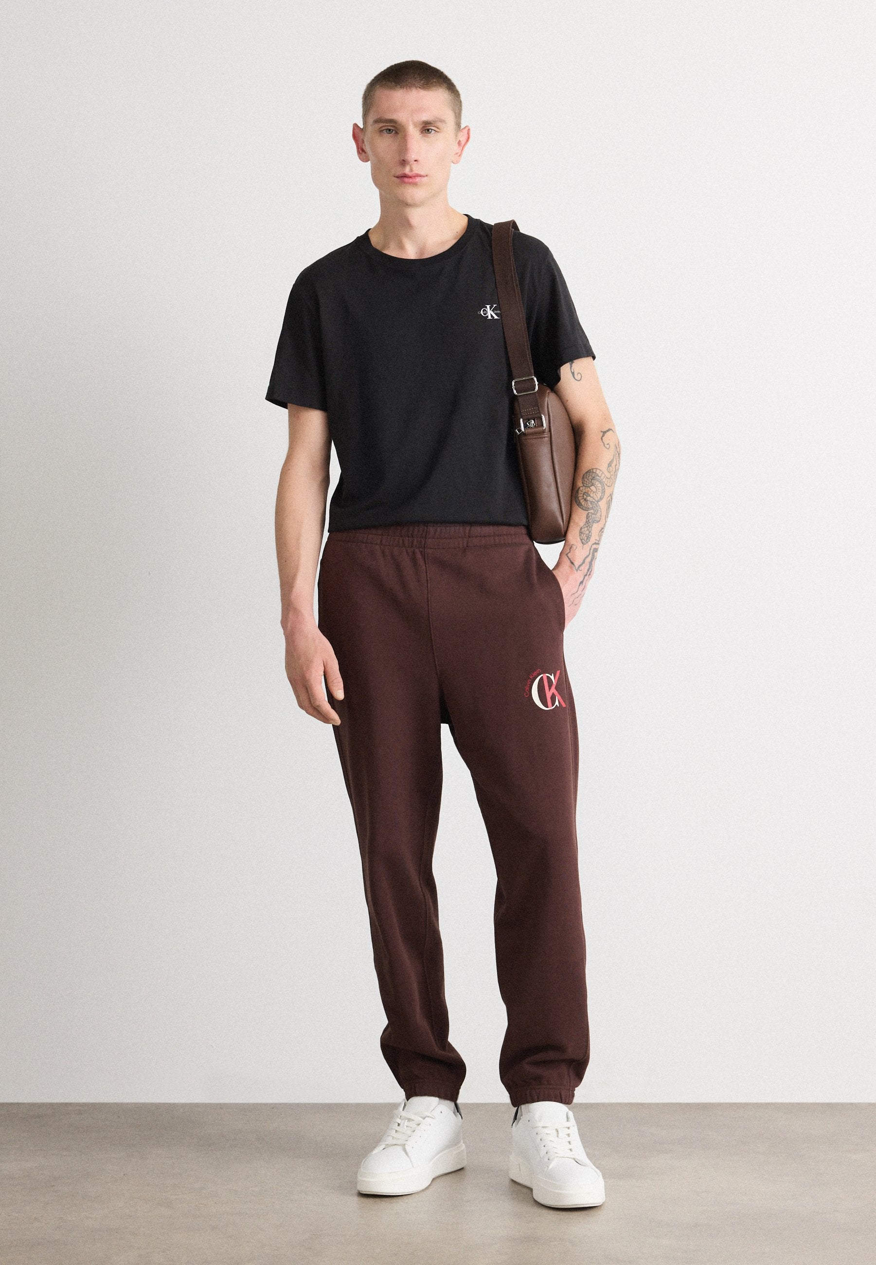 Calvin Klein Mens Graphic Joggers In Dark Brown