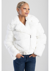 Sissyboy J28408 Ladies Fashion Faux Fur Jacket White