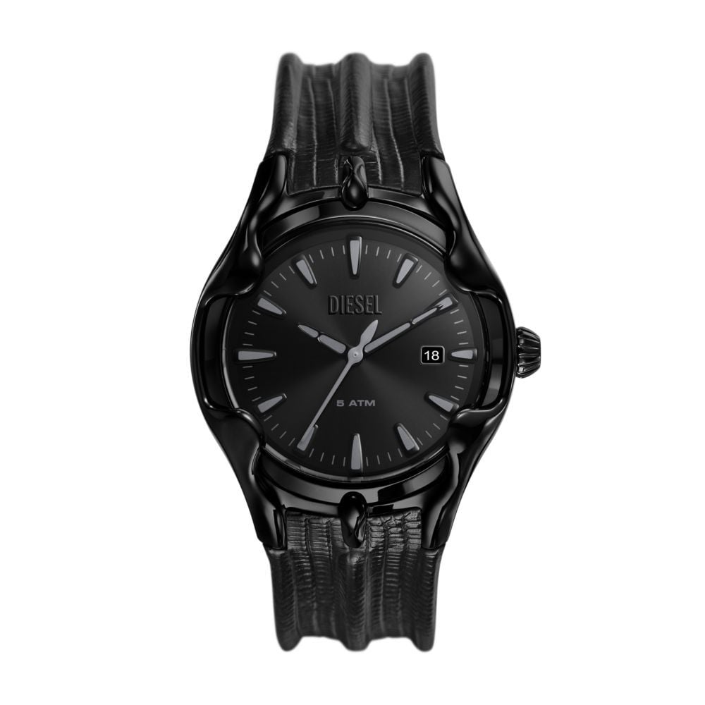 Diesel Mens Vert Leather Watch In Black