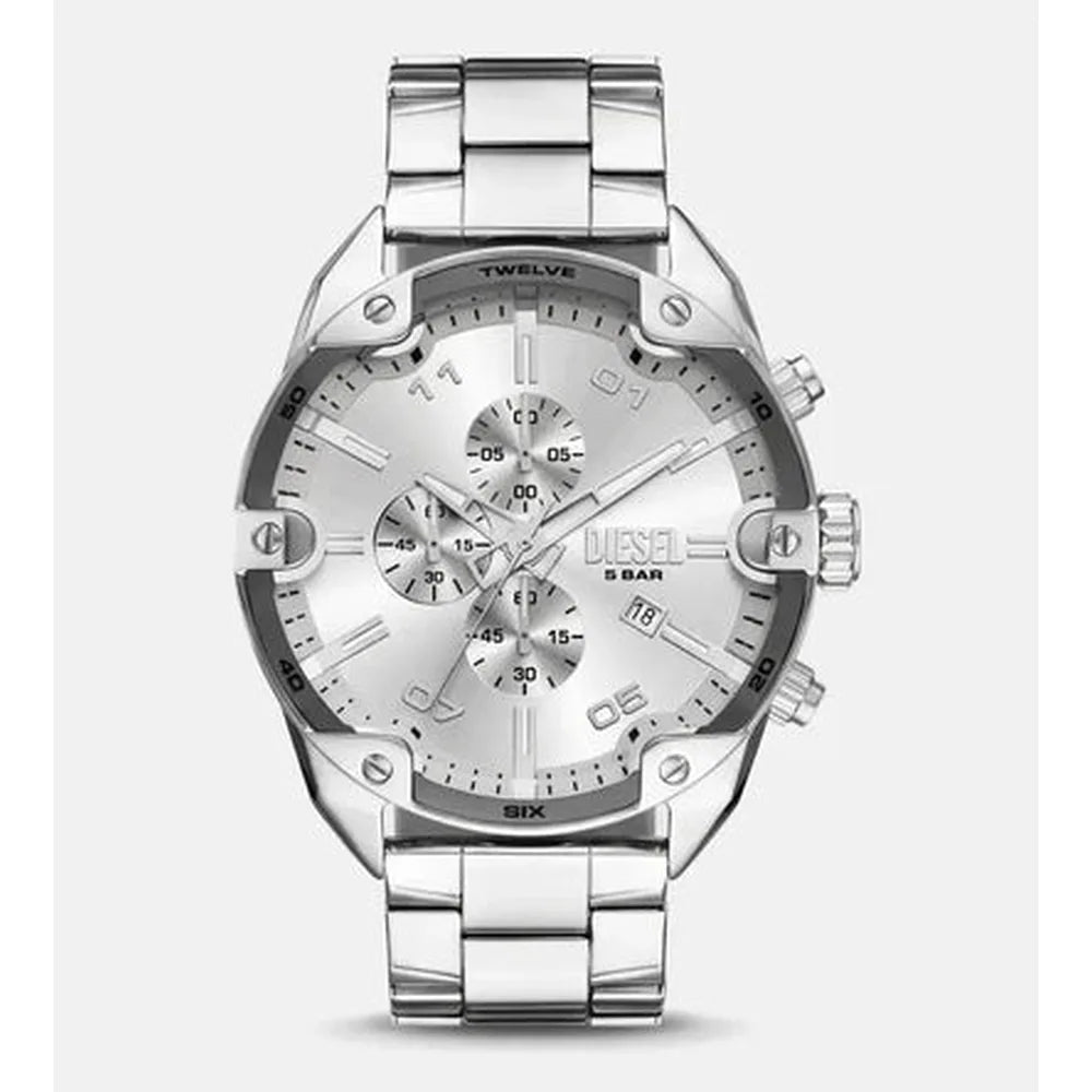 Diesel Mens Spiked Advanced Stainless Steel Watch In Silver