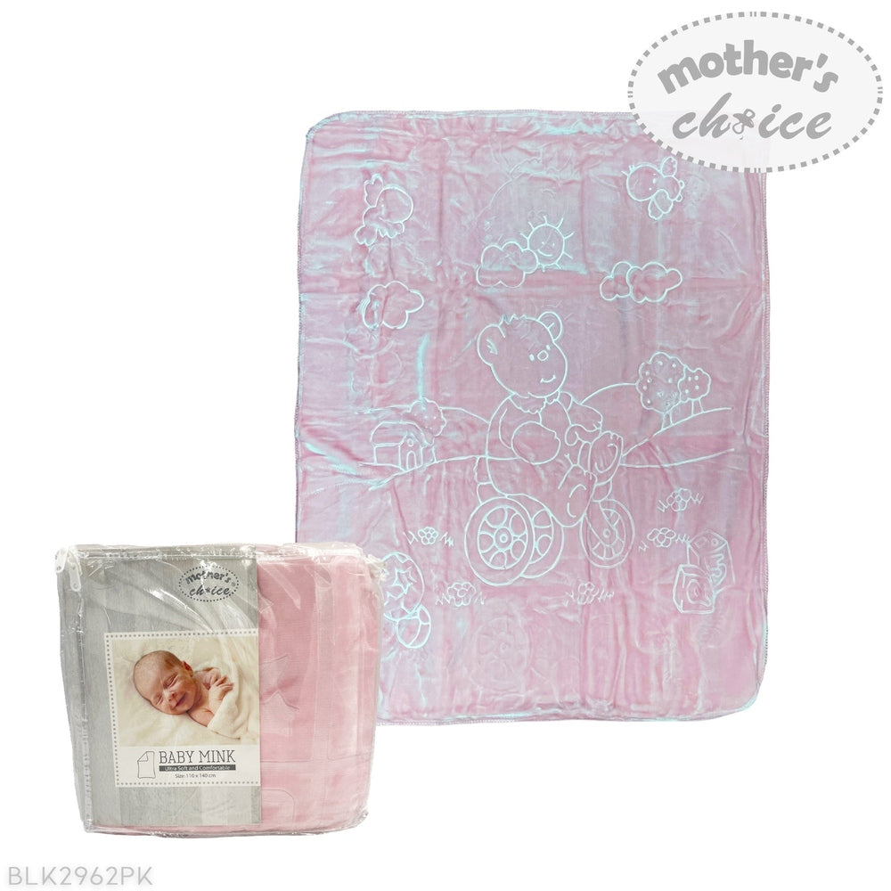 Mother's Choice Girls Baby Mink Blanket In Pink Bear