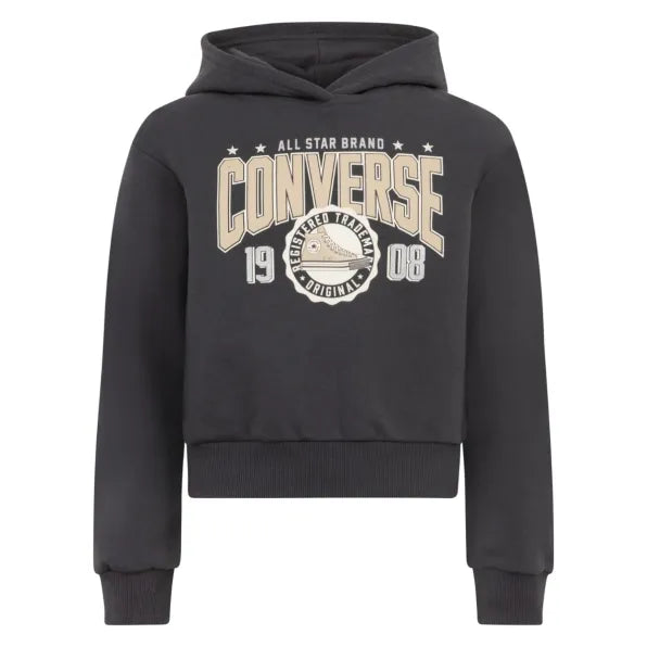 Converse Girls Retro Varsity Pull Over Hoodie In Dark Matter