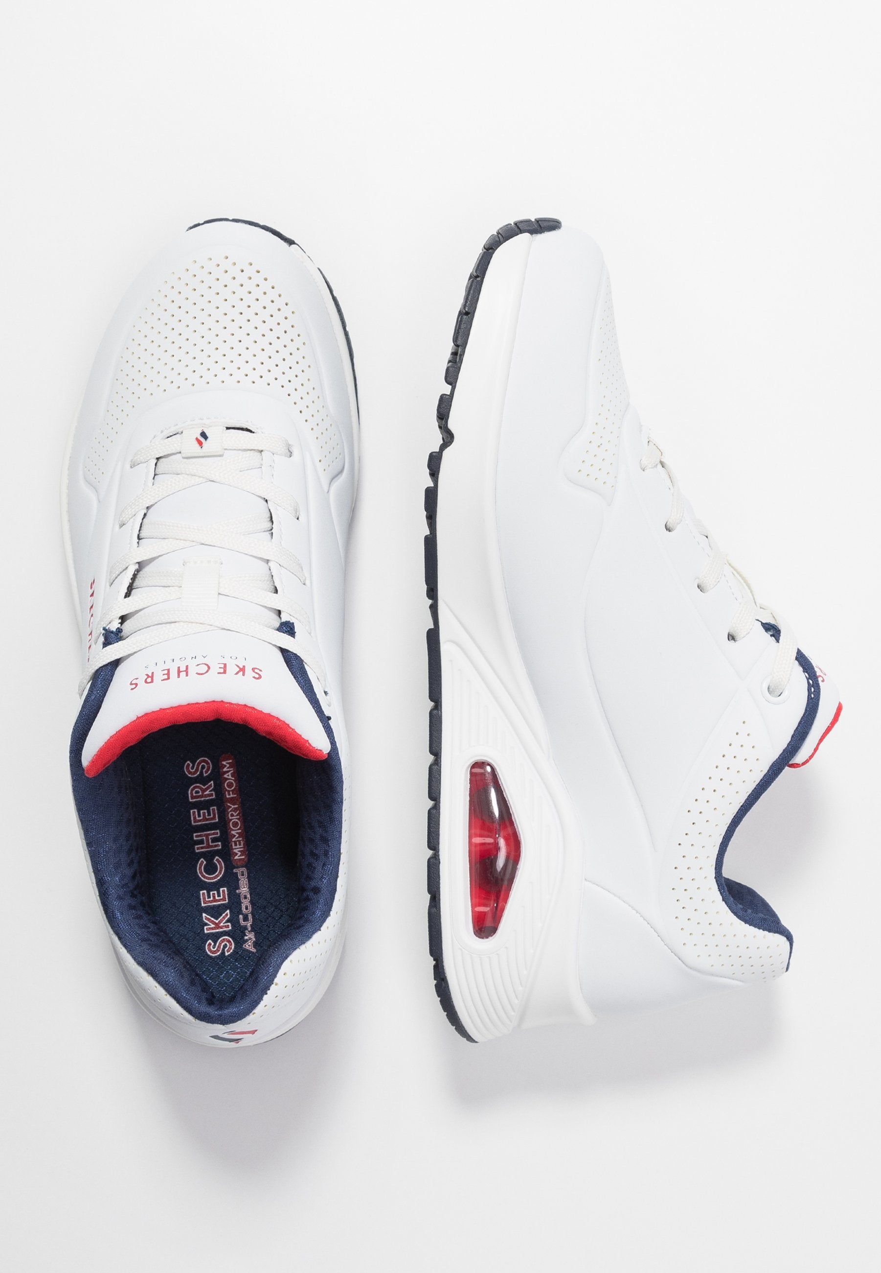 Skechers Womens Uno Stand On Air Shoes In White & Navy