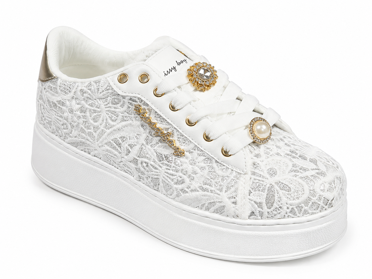 Sissy Boy Womens Yvette Platform Sneaker In White And Silver
