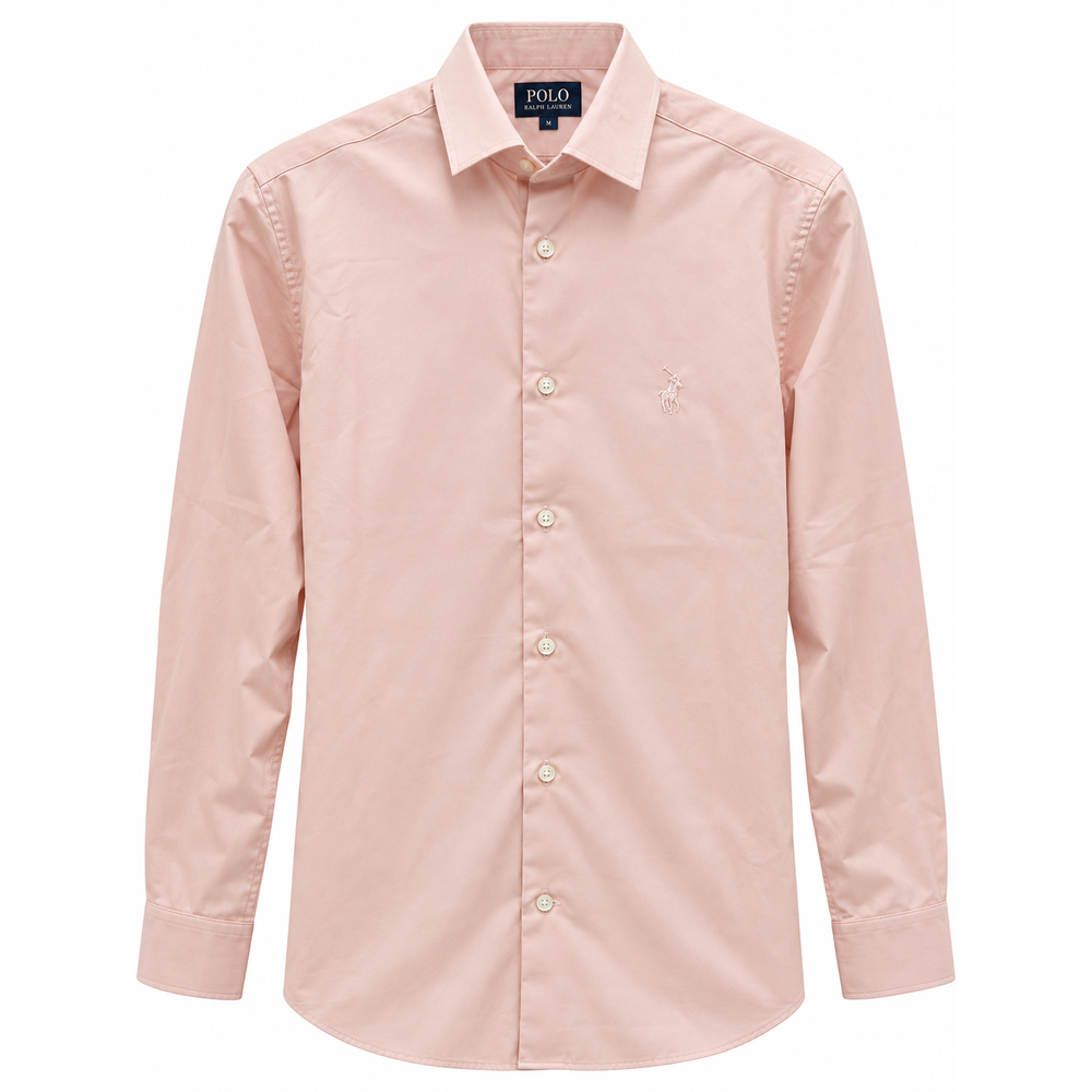 Polo Mens Long Sleeves Plain Shirt In Peach