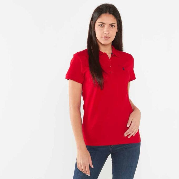 Polo Women's Margot Small Pony Stretch Short Sleeve Golfer In Red