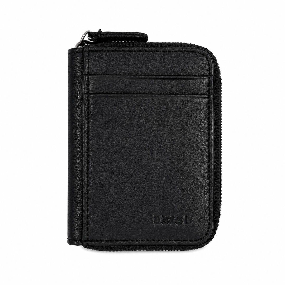Lefel Mens Leather Zip Around & Front Card Holder In Black