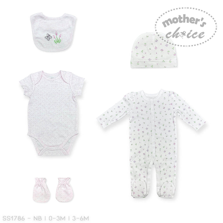 Mother's Choice 5Pc Starter Packs Butterfly/Flowers In White/Pink