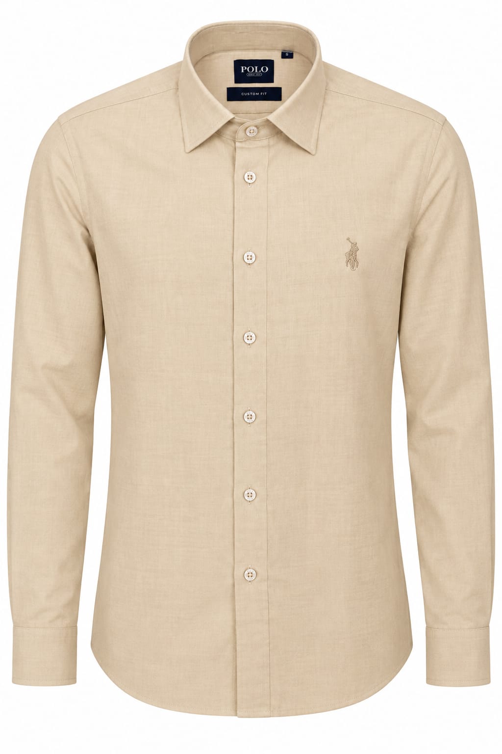 Polo Mens Long Sleeve Plain Shirt In Stone