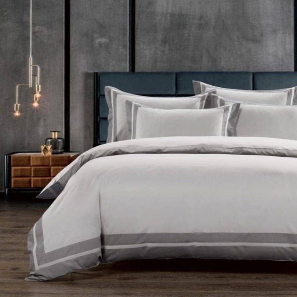 Egyptian Cotton 400 Thread Count Fiorenza Duvet Cover Set In Grey & Silver