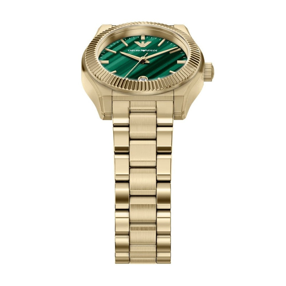 Emporio Armani Ladies Green Dial Watch In Gold