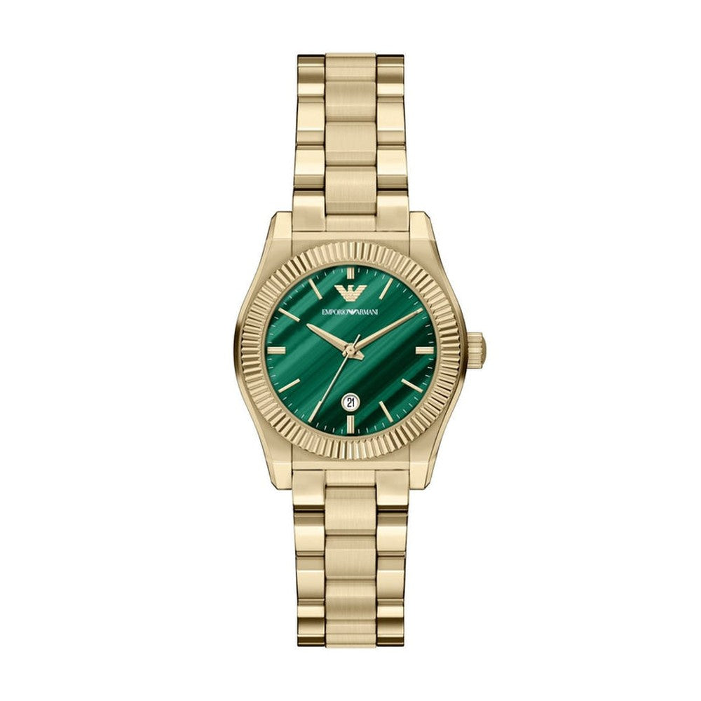 Emporio Armani Ladies Green Dial Watch In Gold