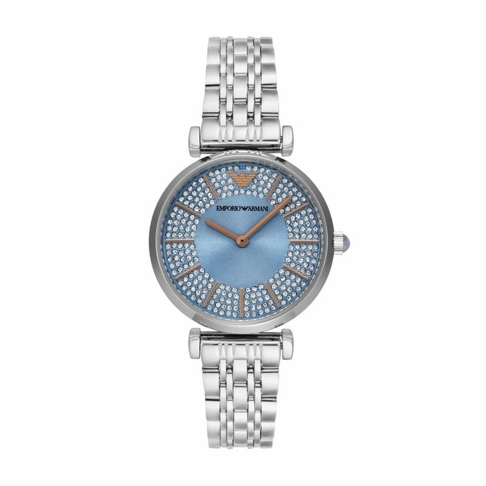 Emporio Armani Ladies Blue Dial Watch  In Silver