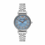 Emporio Armani Ladies Blue Dial Watch  In Silver