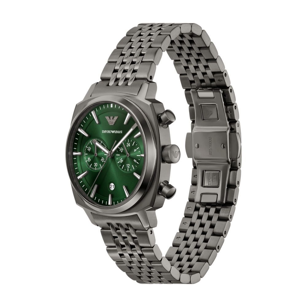 Emporio Armani Mens Green Dial Watch In Gunmetal