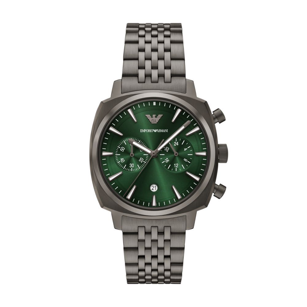 Emporio Armani Mens Green Dial Watch In Gunmetal