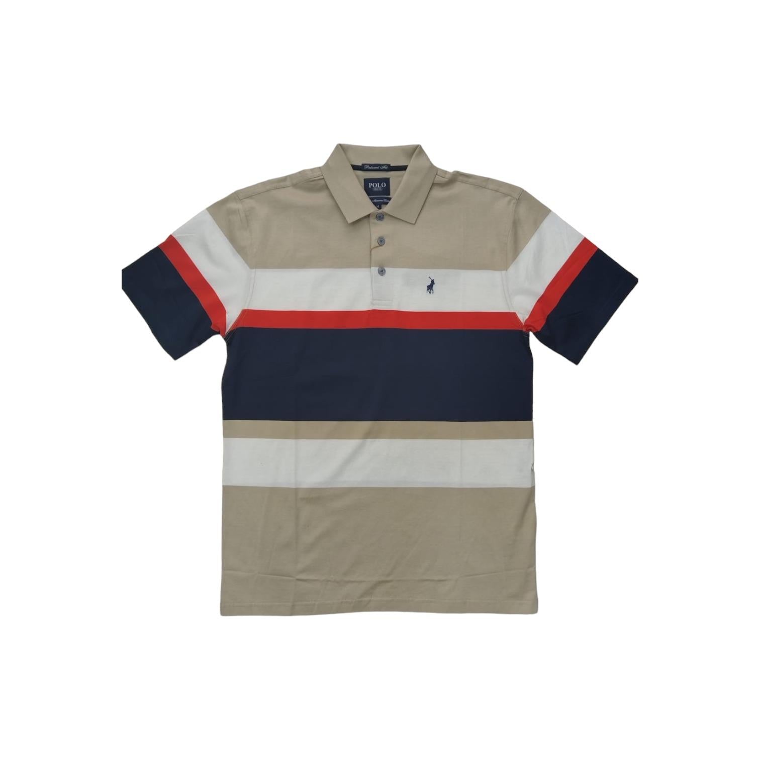 Polo Mens Stripe Golfer In Stone
