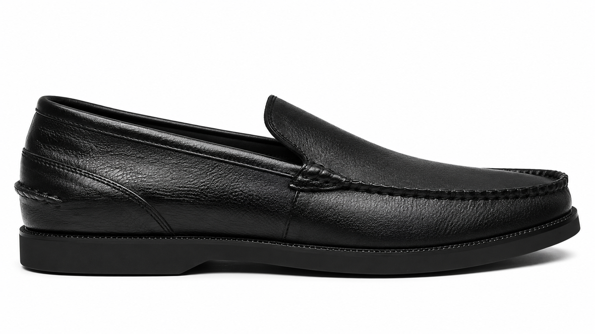 Zerga Mens Topspin Penny Leather Shoes In Black