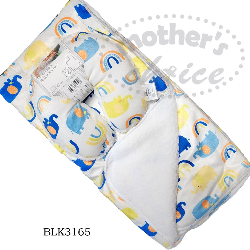Mother's Choice Unisex Kiddies Pillow & Blanket In Blue Elephant