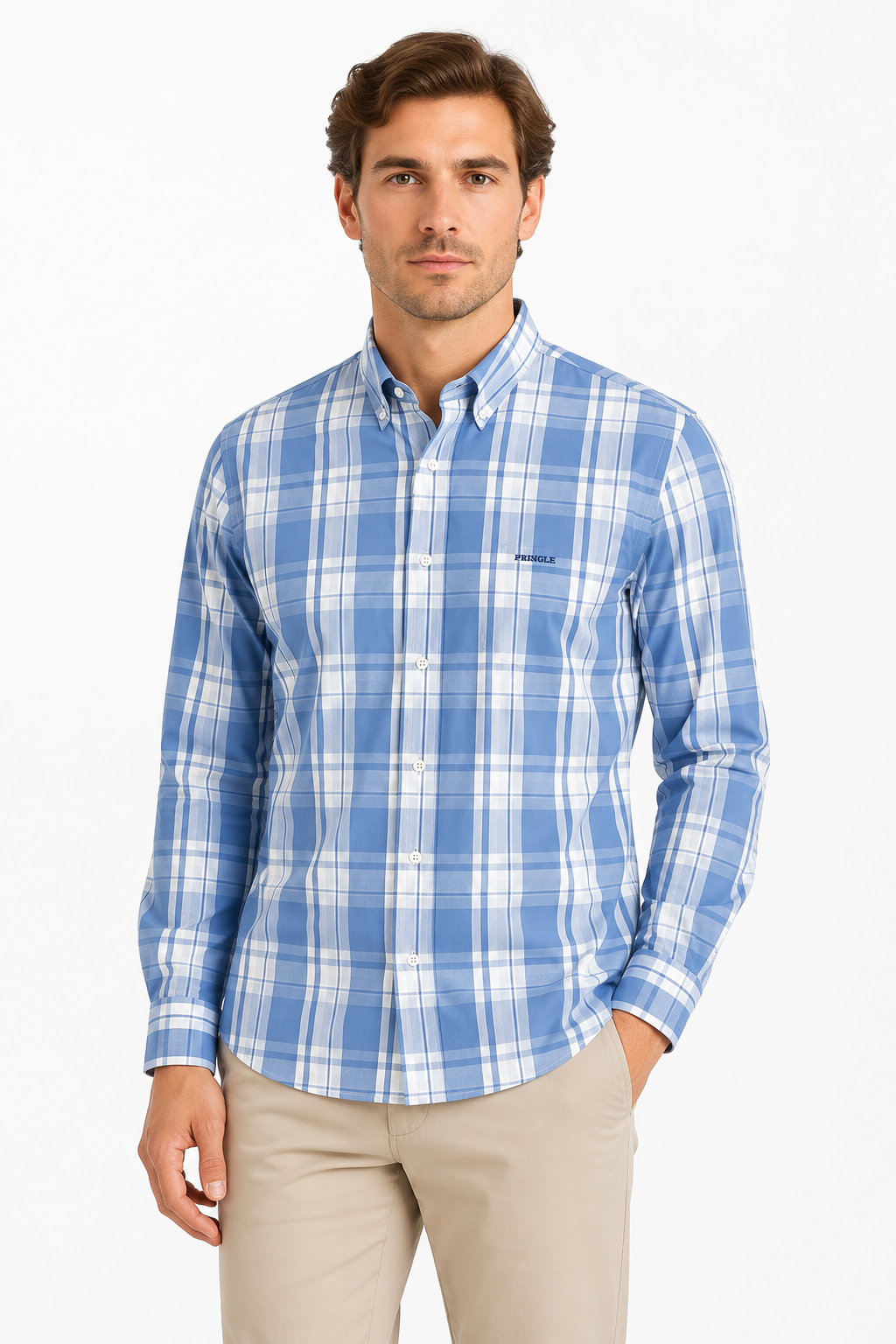Pringle Mens Jasper Long Sleeve Classic Shirt In Blue