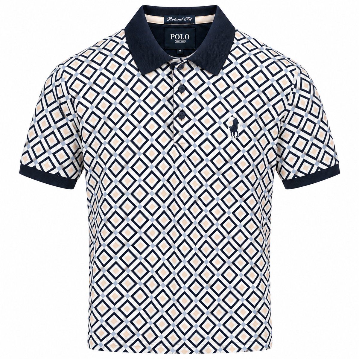 Polo Diamond Printed Short Sleeve Golfer In Navy