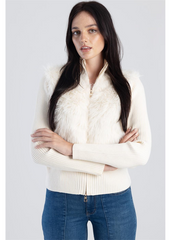 Sissyboy T30326 Faux Fur Zip Ribbed Knit Top  Cream