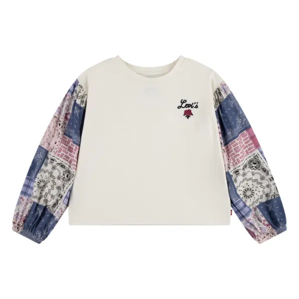 Levis Girls Floral Puff Sleeve Woven Top In Egret
