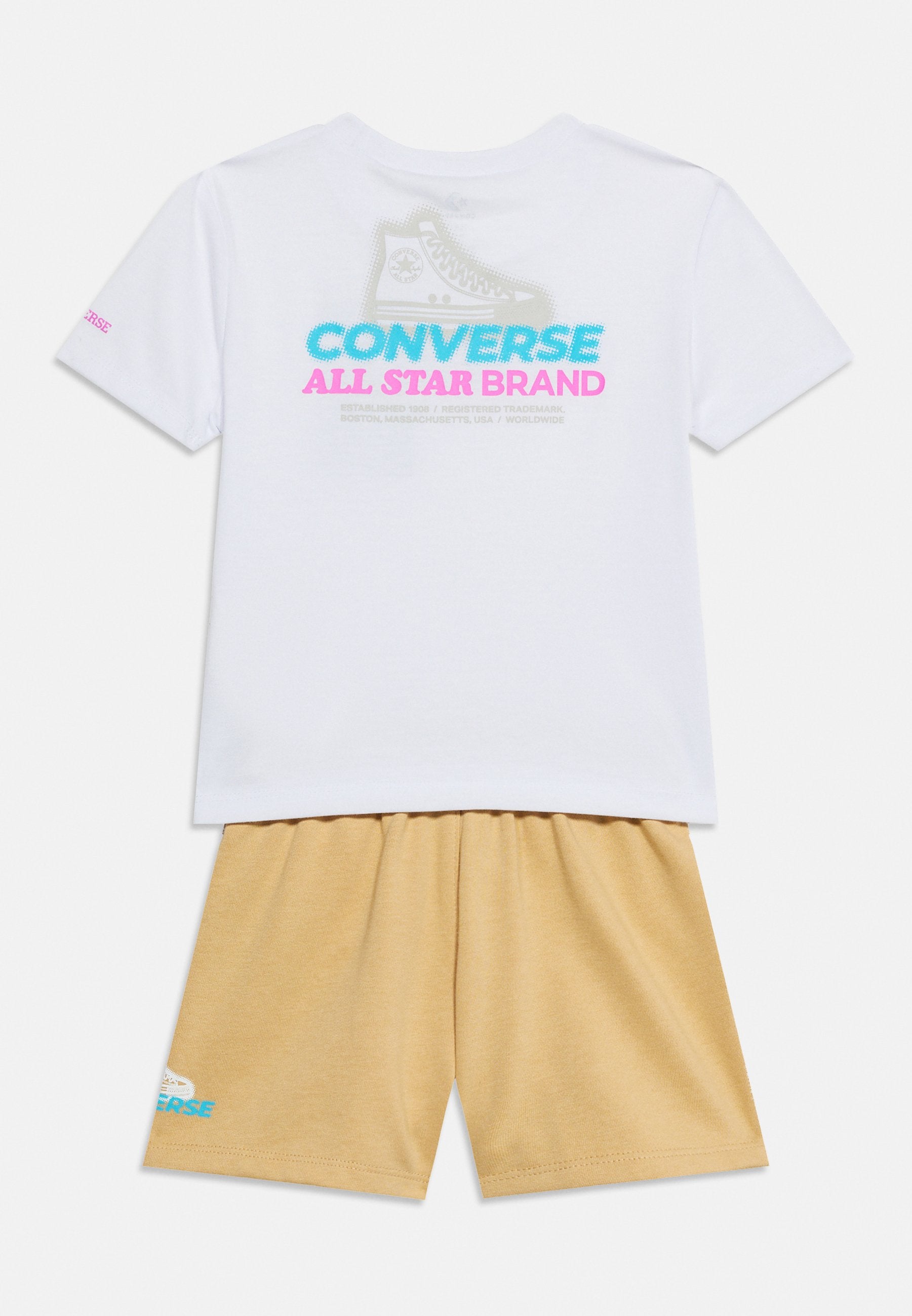 Converse Unisex T-Shirt And Short 2 Piece Set In White And Beige