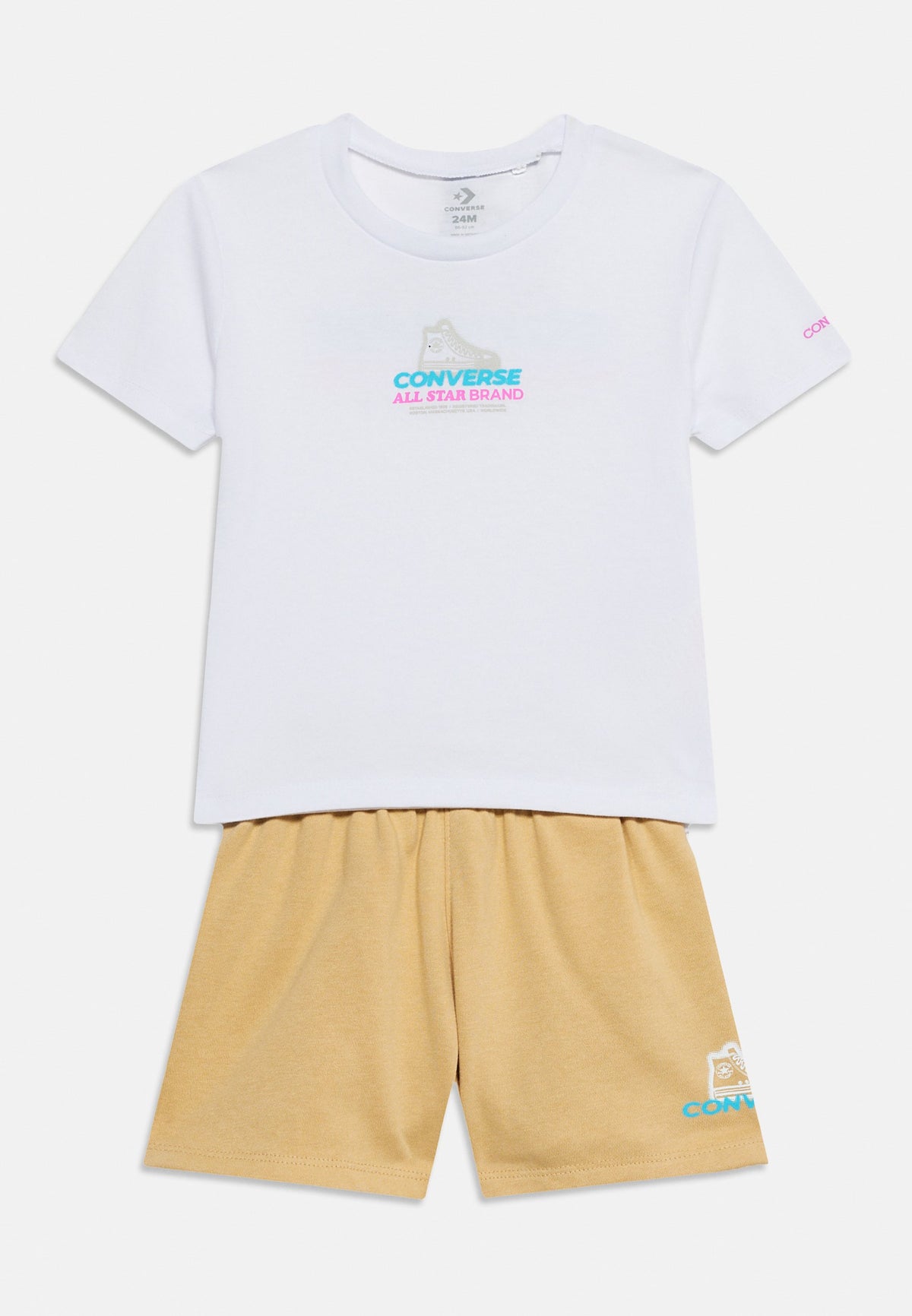 Converse Unisex T-Shirt And Short 2 Piece Set In White And Beige