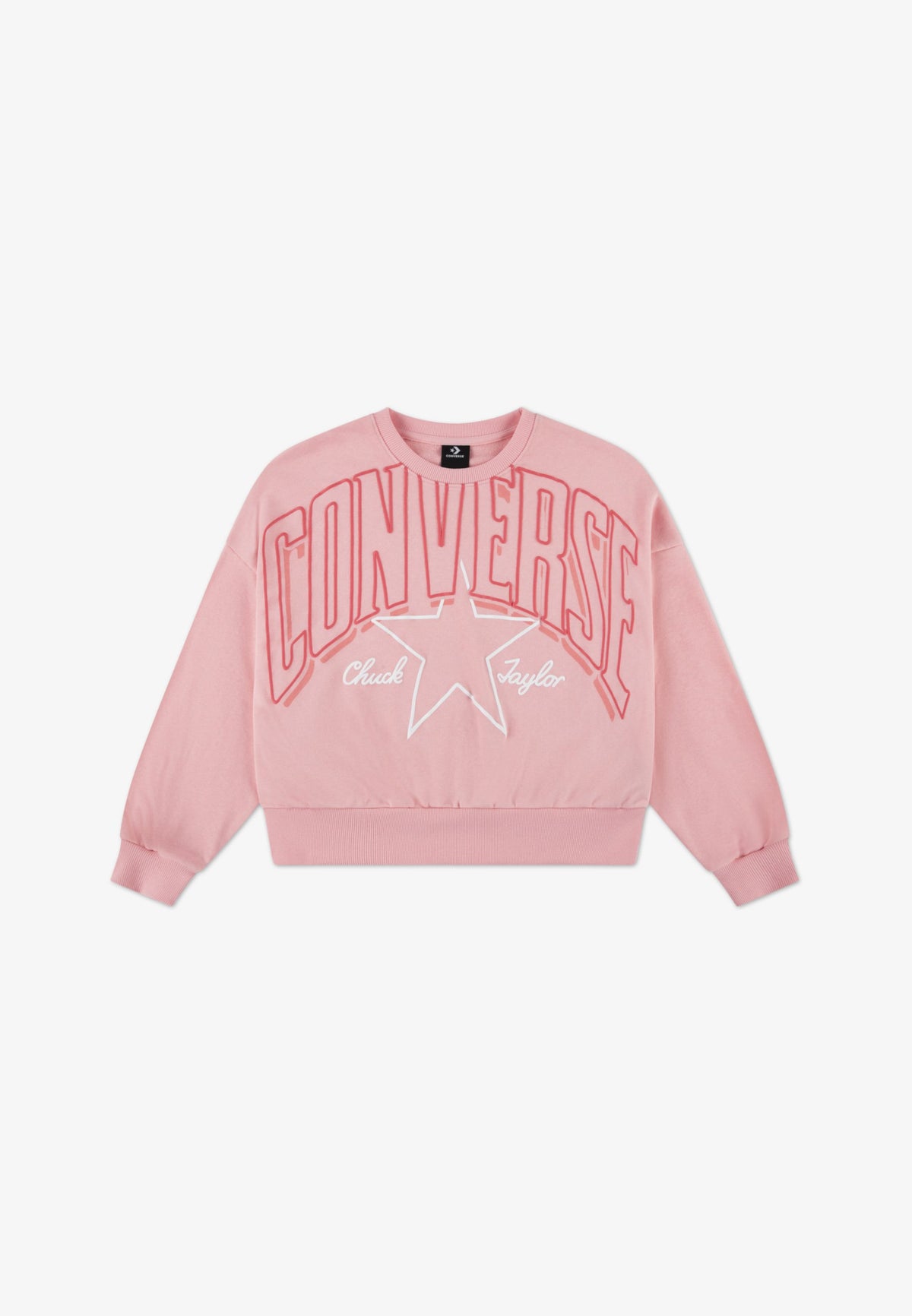 Converse Girls Relaxed Boxy Graphic Crew Neck Sweatshirt In Pink