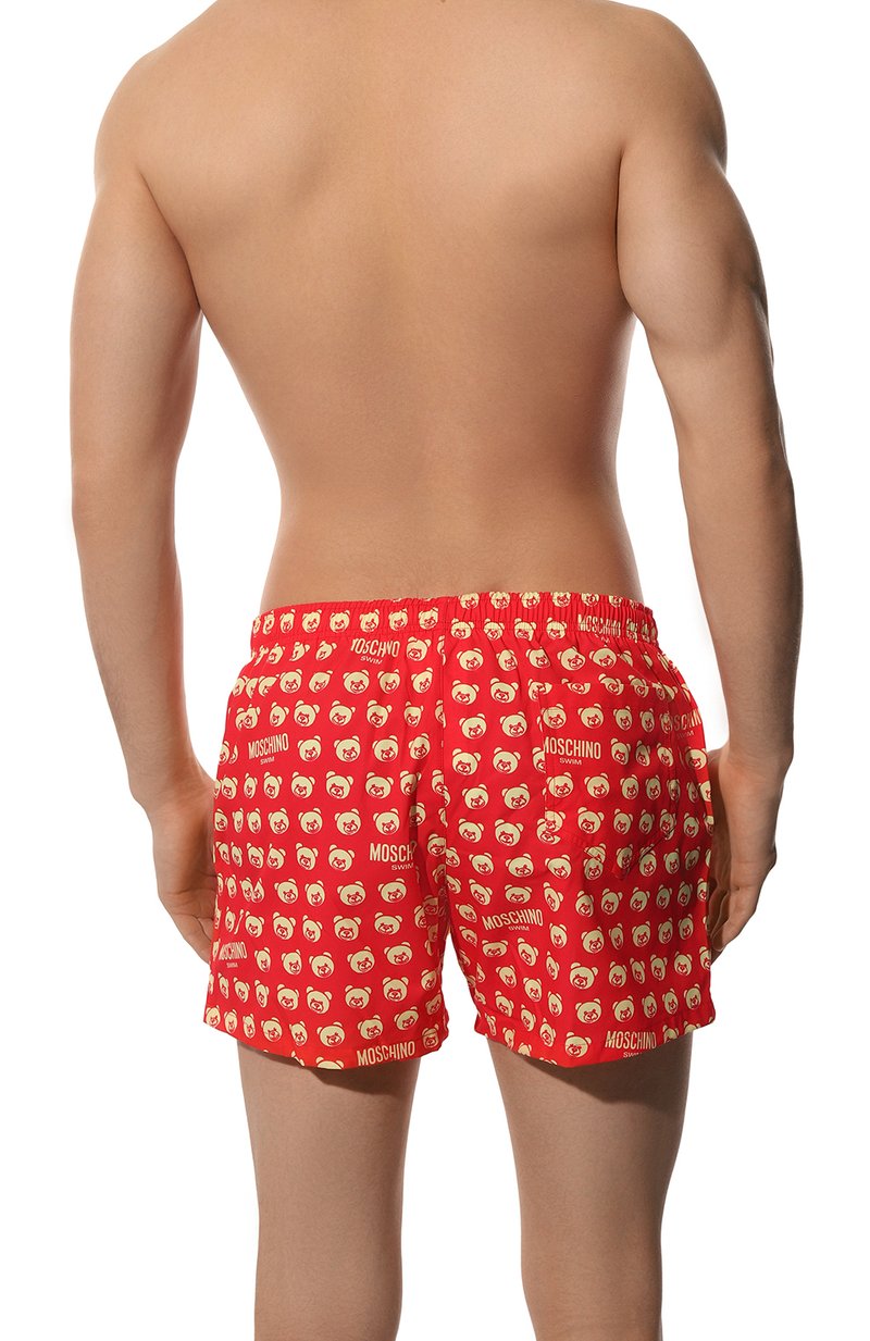 Moschino Mens Teddy Bear-Print Red Swim Shorts