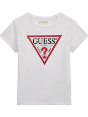 Guess Girls Short Sleeve Pink Beaded  Logo T-Shirt