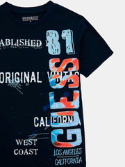 Guess Boys Short Sleeve Navy Logo T-Shirt
