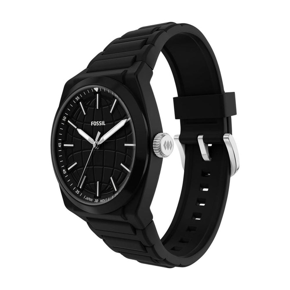 Fossil Mens Everette Silicone Watch In Black