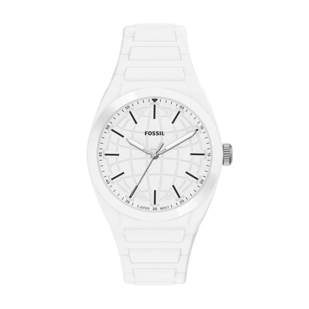 Fossil Mens Everett 3 Hand Silicone Watch In White