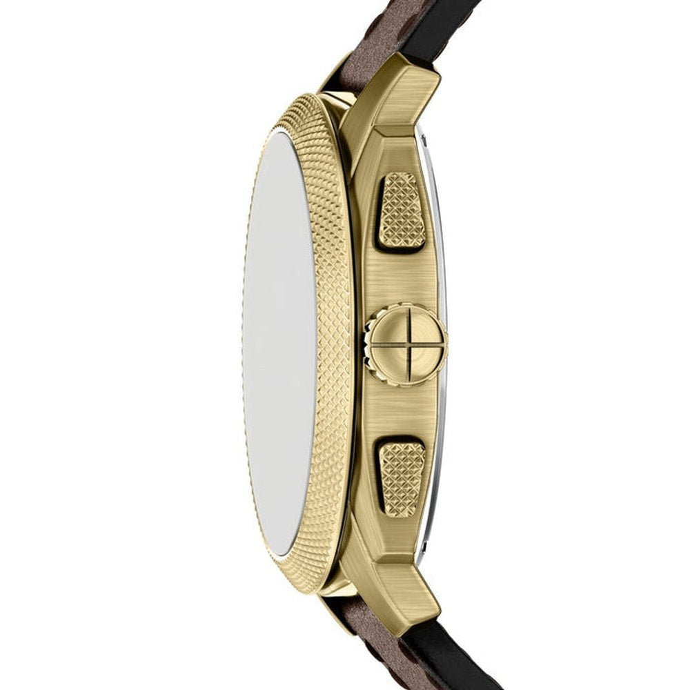 Fossil Mens Machine Chrono Brown Leather Watch In Gold