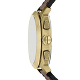 Fossil Mens Machine Chrono Brown Leather Watch In Gold