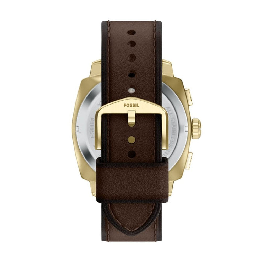 Fossil Mens Machine Chrono Brown Leather Watch In Gold