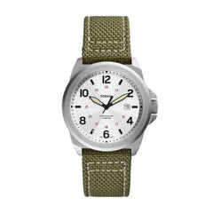 Fossil Bronson Olive Nylon Strap Silver Watch