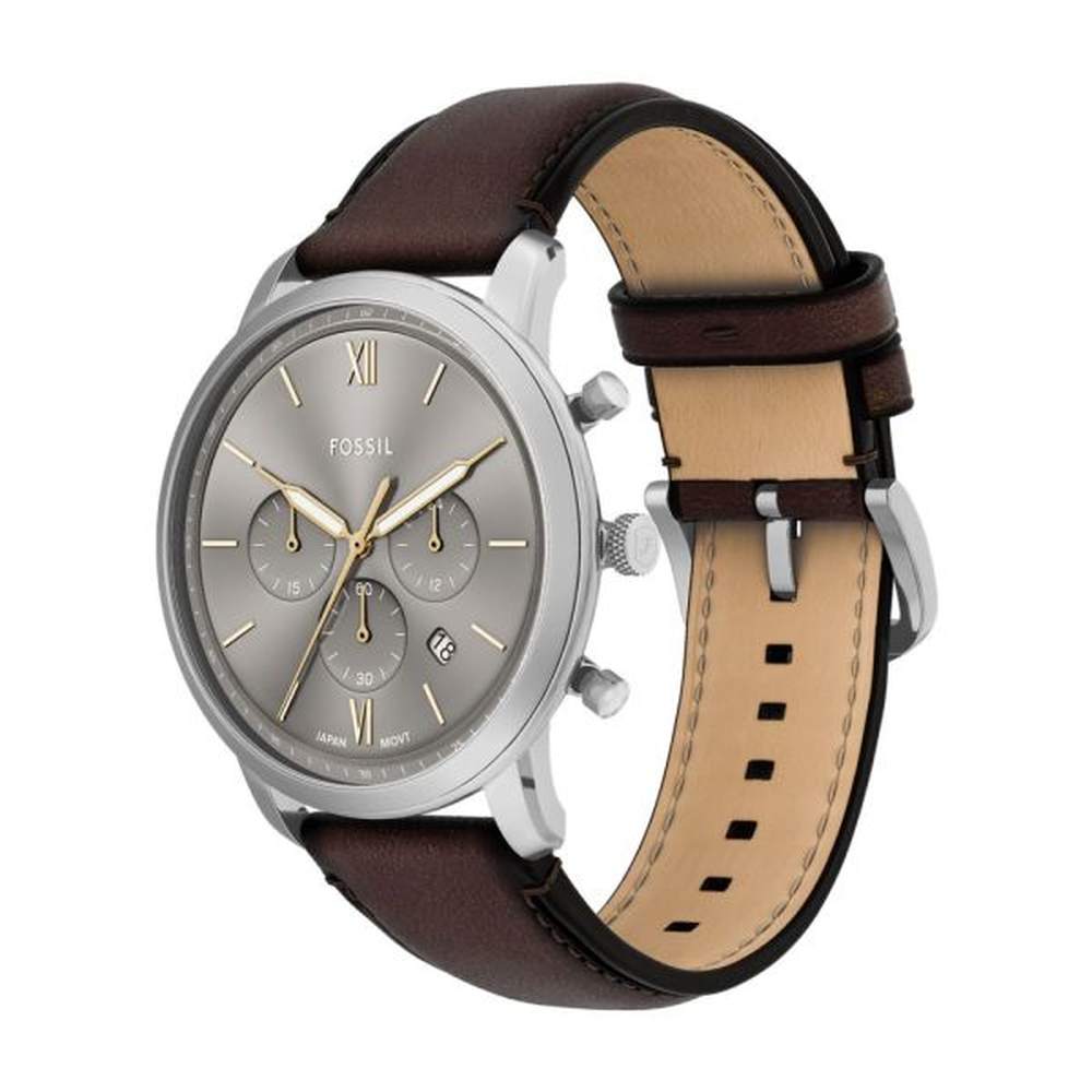 Fossil Mens Neutra Chronograph Leather Watch In Brown/Silver