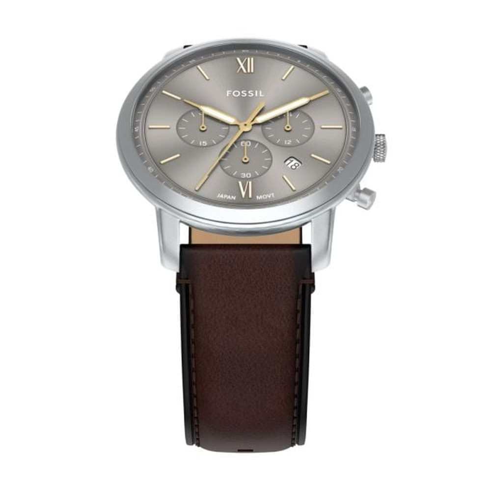 Fossil Mens Neutra Chronograph Leather Watch In Brown/Silver