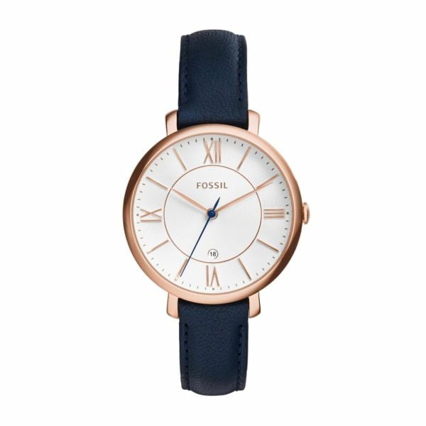 Fossil Women's Jacqueline Rose Gold Round Leather Watch Blue