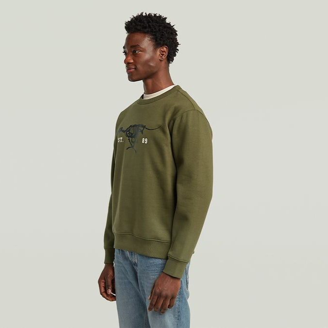 G-Star Mens Olive Running Dog Back Sweatshirt