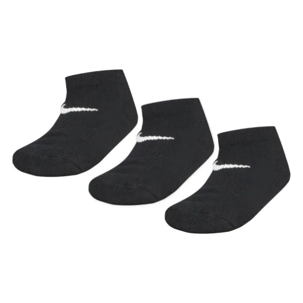 Nike Unisex Kiddies 3 Pack No Show Ankle Socks In Black