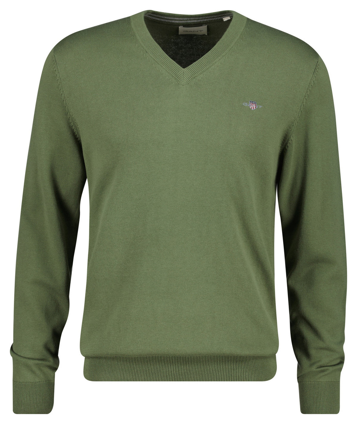 Gant Mens Classic Cotton V-Neck Sweater In Olive Green