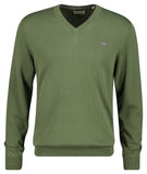 Gant Mens Classic Cotton V-Neck Sweater In Olive Green