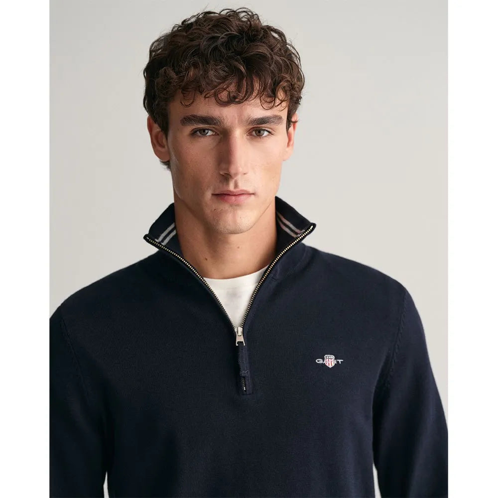 Gant Mens Classic Cotton Halfzip Top In  Navy