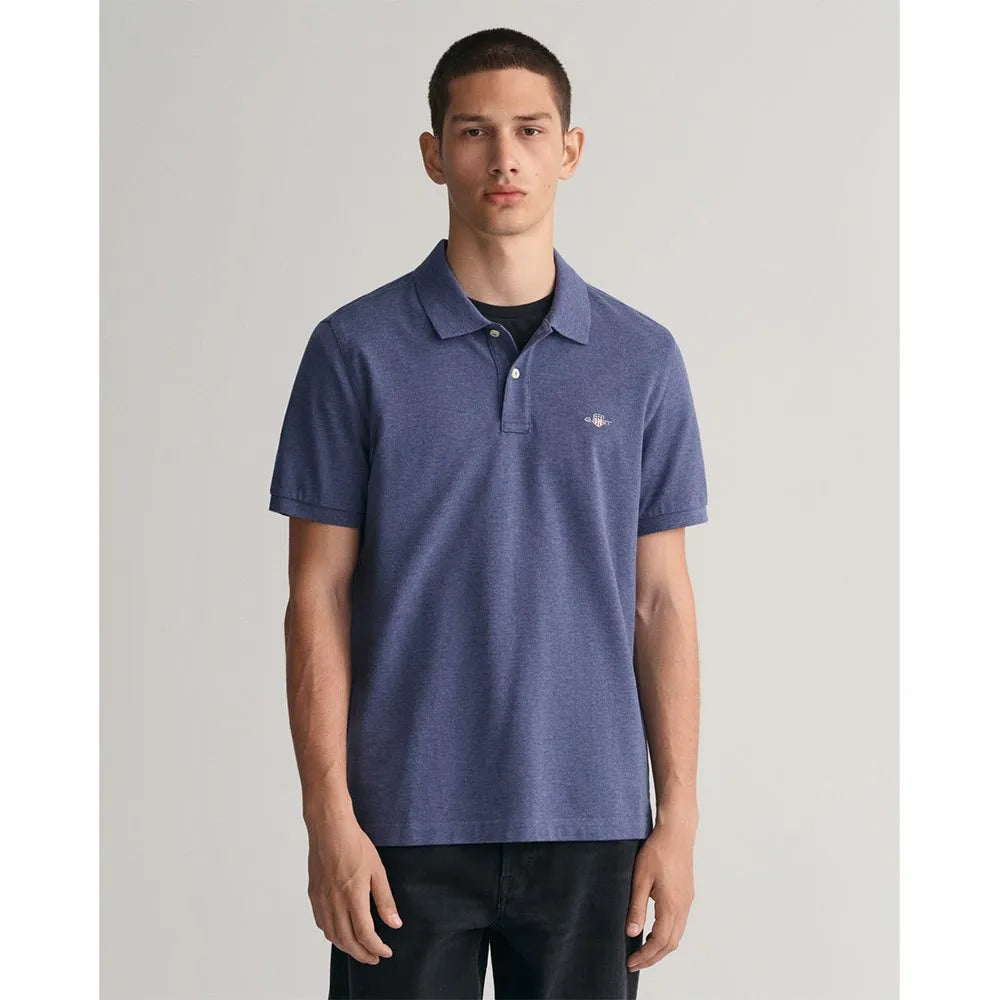 Gant Mens Regular Shield Short Sleeve Pique Polo Shirt In Blue