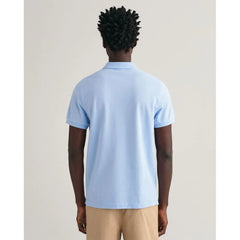 Gant Mens Regular Shield Short Sleeve Pique Polo Shirt In Light Blue