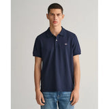 Gant Mens Regular Shield Short Sleeve Pique Polo Shirt In  Navy